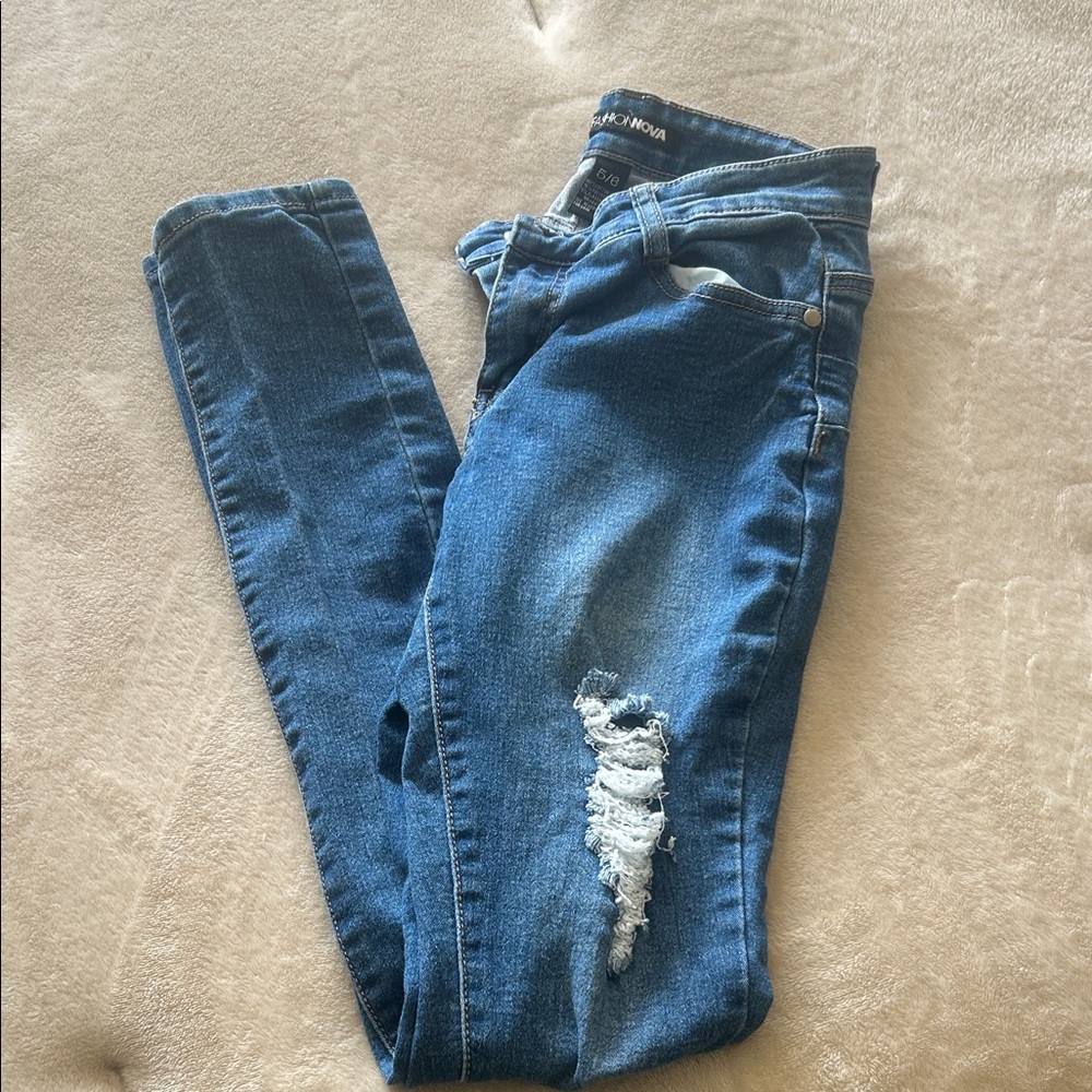 Fashion Nova Classic Blue Ripped Skinny Jeans